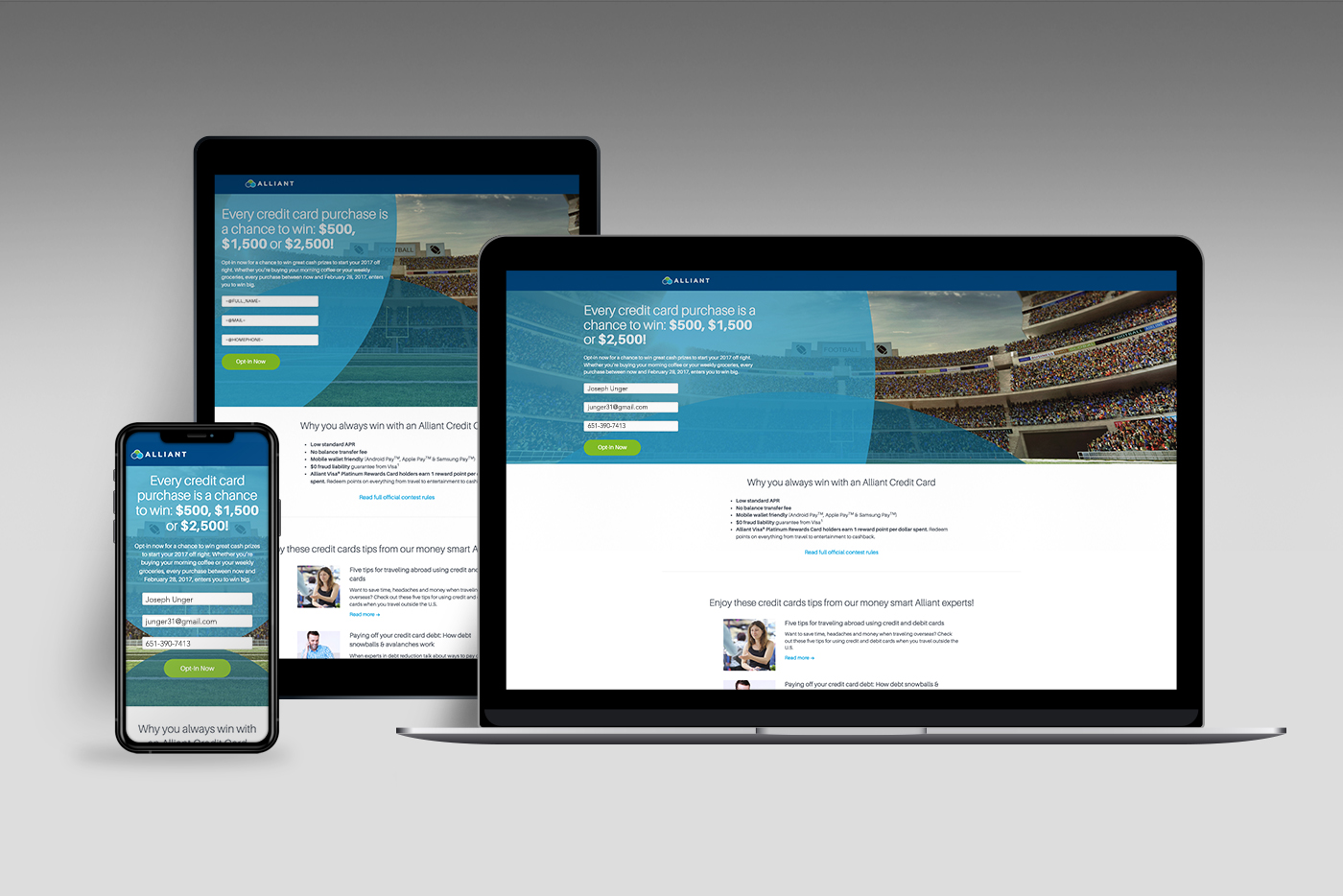 Device mockups of a campaign landing page