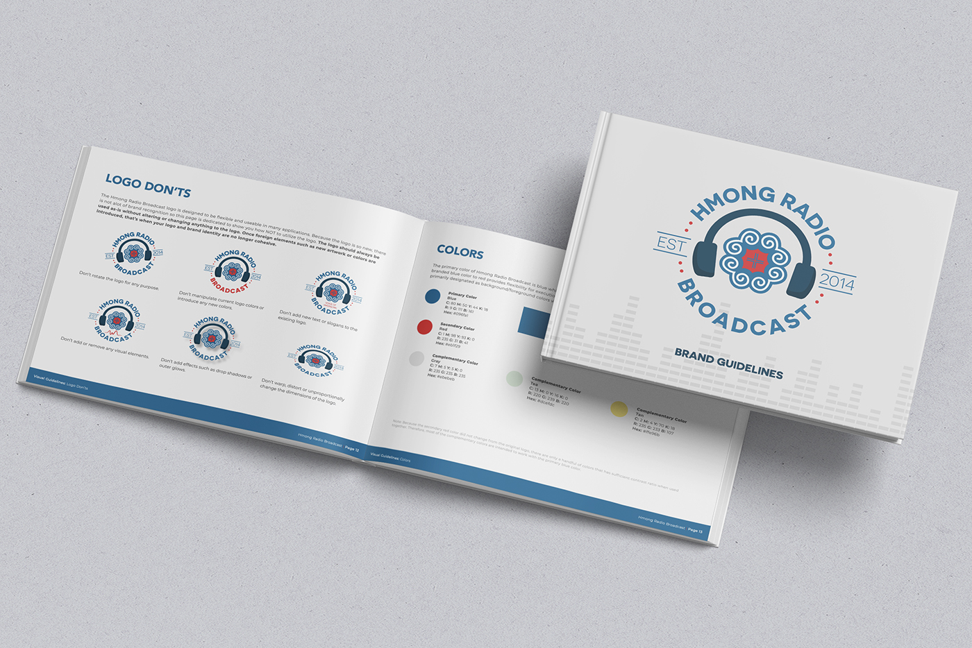 Opened page and booklet mockup of the HRB Brand Guidelines