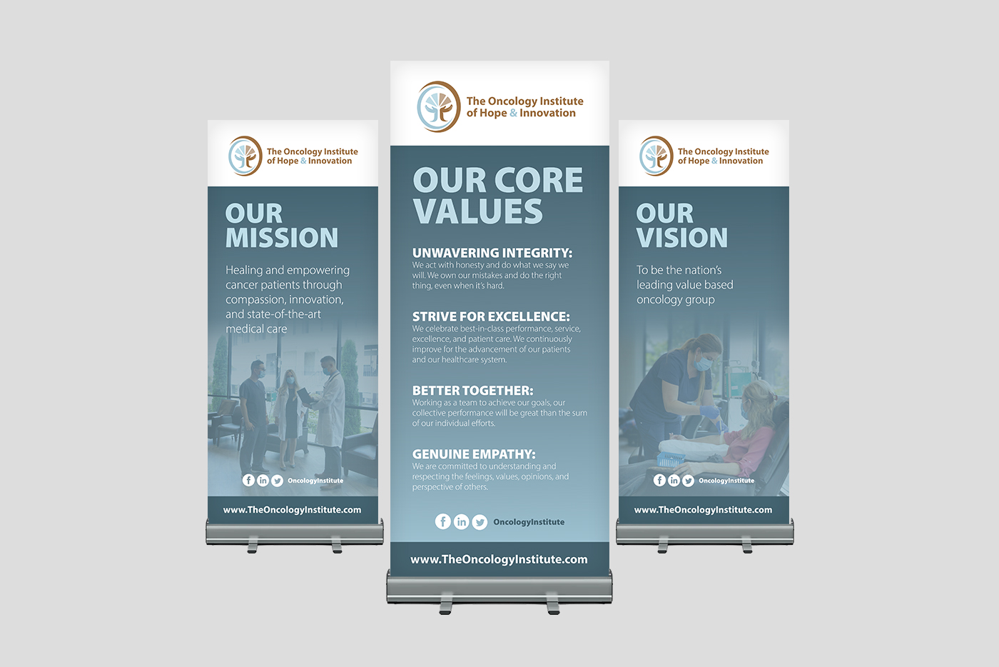 Three retractable TOI banners